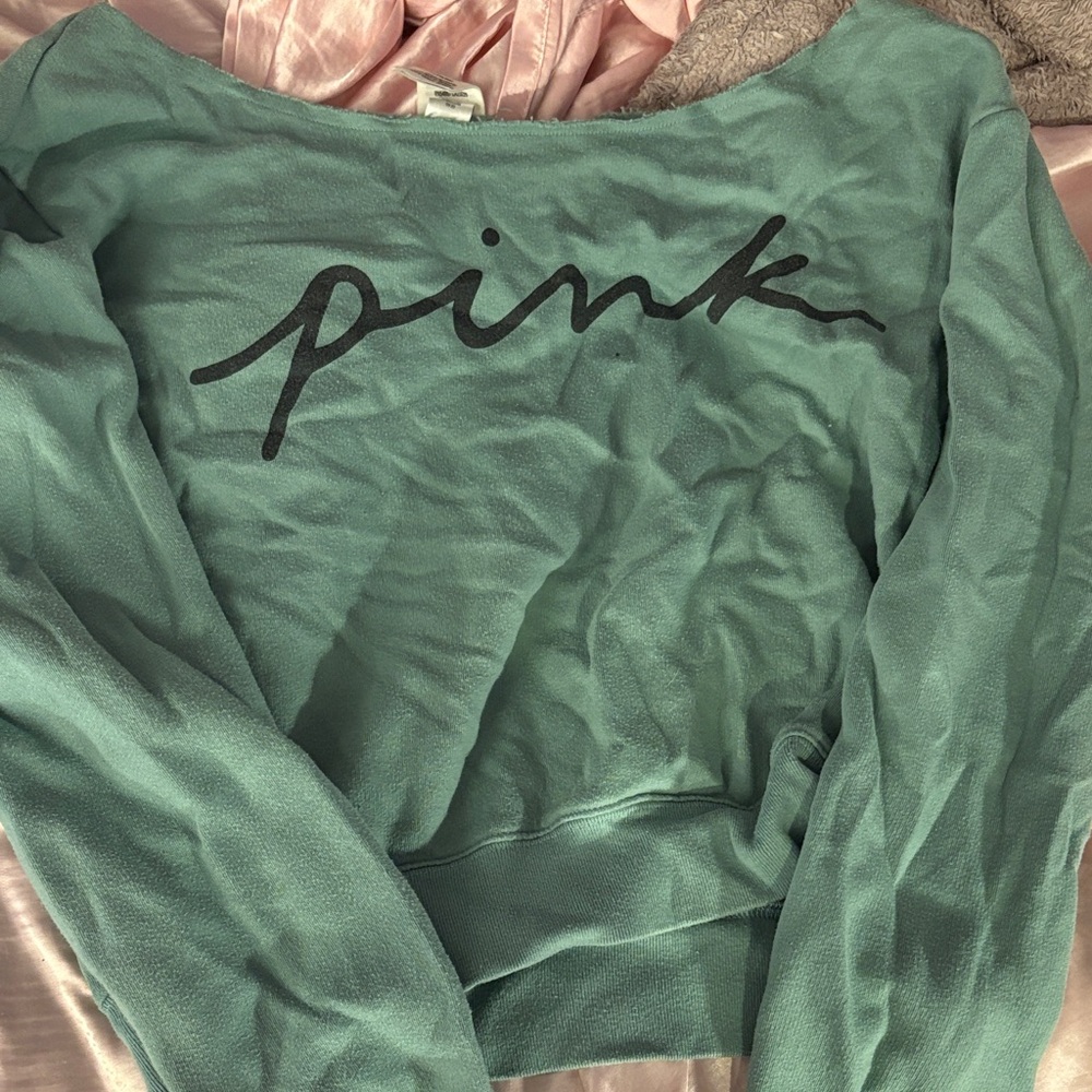 PINK victoria’s secret green sweatshirt